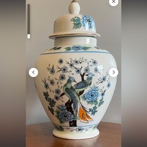 Vintage Chinese Porcelain Vase Lyre Bird & Cherry Blossoms